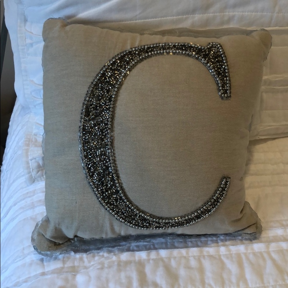 C Monogram Pillow with silver beading